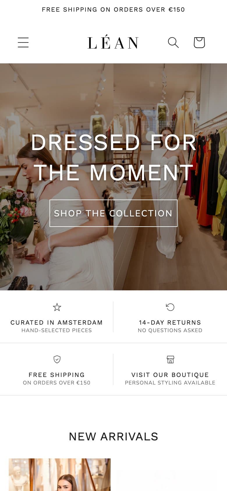 Léan Webshop mobile view